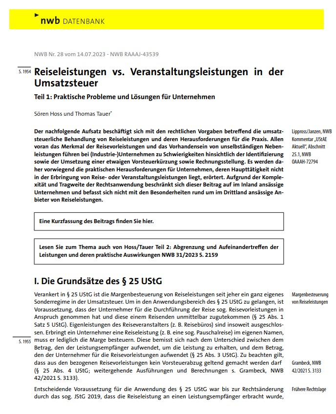 Reiseleistungen in der Umsatzsteuer