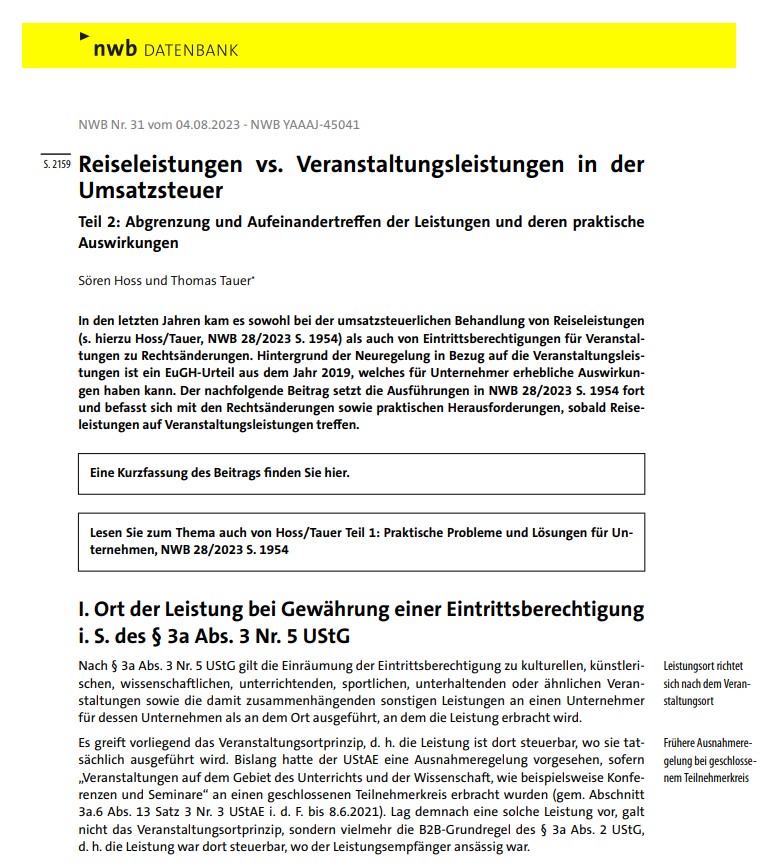 Veranstaltungsleistung Umsatzsteuer