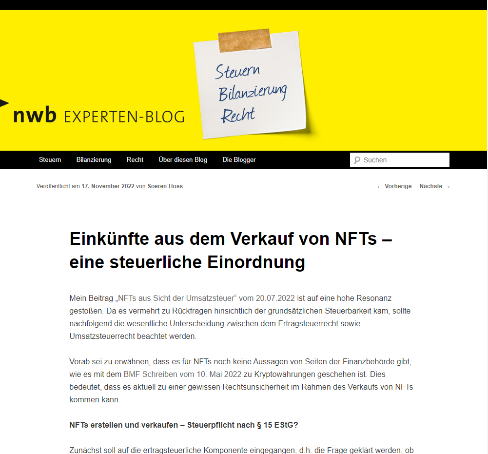 NFTs im Steuerrecht