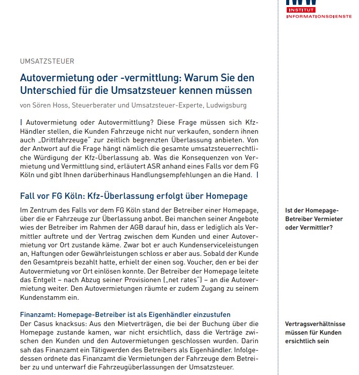 Artikel ASR Umsatzsteuer